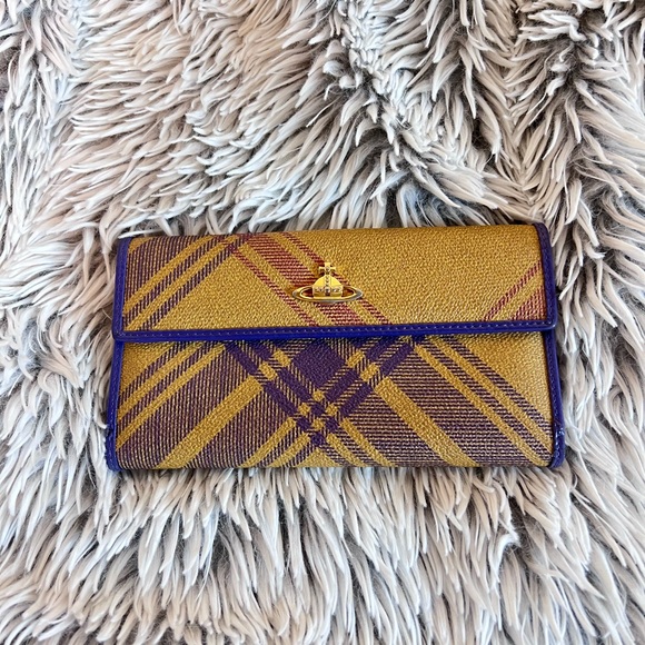 Vivienne Westwood Handbags - Vivienne Westwood Plaid Clutch - Gold and Purple Wallet